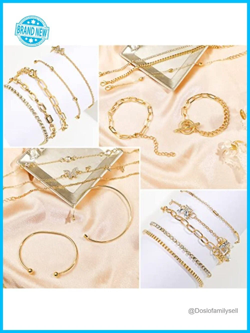 30 Layered Paperclip Link Bracelets Set Gold Alloy Adjustable Stackable